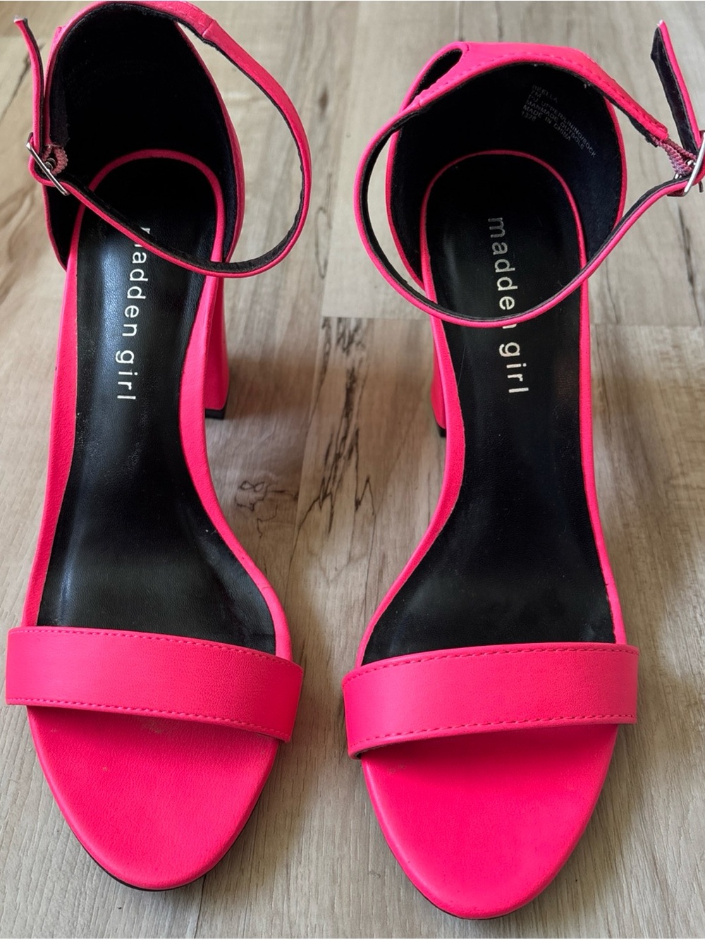 Madden Girl Neon Pink Ankle-Strap Block Heel Sandals